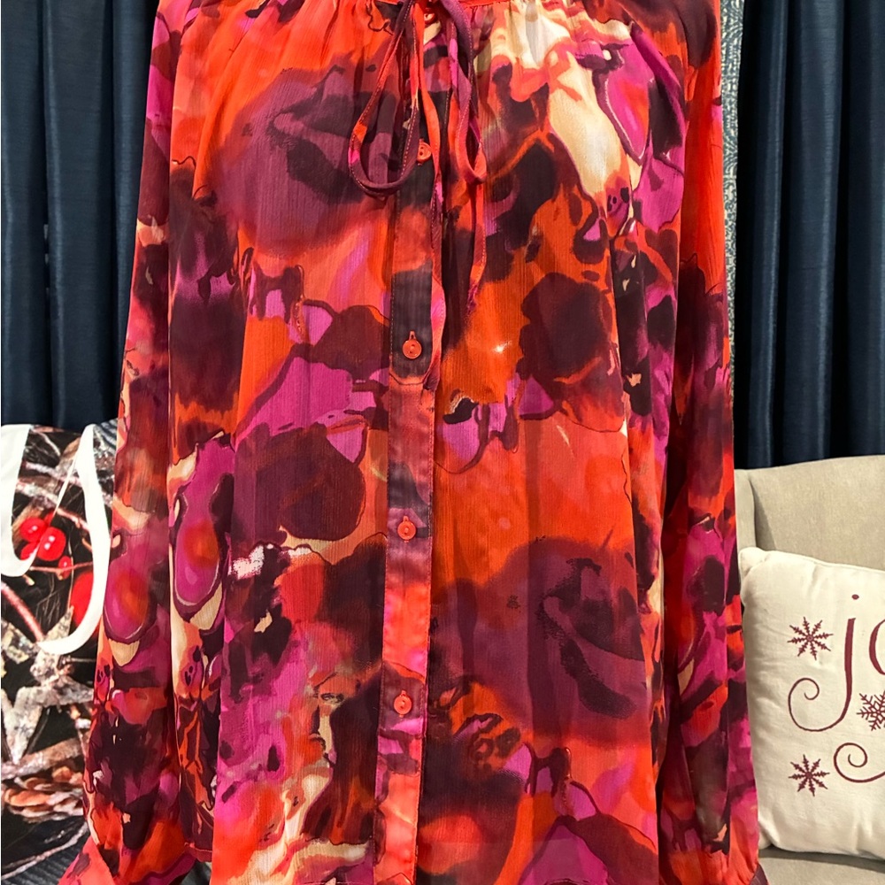 Milano Sheer Red and Pink Blouse